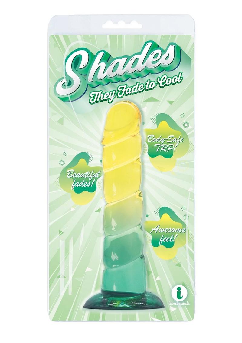 Shades Swirl Dildo with Suction Cup - Green/Mint Green/Yellow - 7.5in