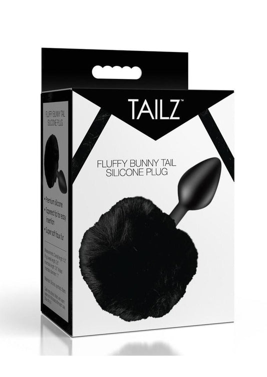 Tailz Fluffy Bunny Tail Silicone Plug - Black Fluffy bunny tail anal plug with soft faux fur accent designed for playful roleplay and fetish fun