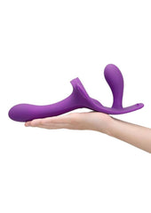 dual ended vibrating strap on with adjustable harness