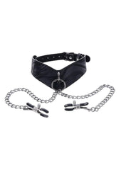 Velvet Noir Collar and Removable Nipple Clamps, BDsm and Breast Play