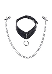 Velvet Noir Collar and Removable Nipple Clamps, BDsm and Breast Play
