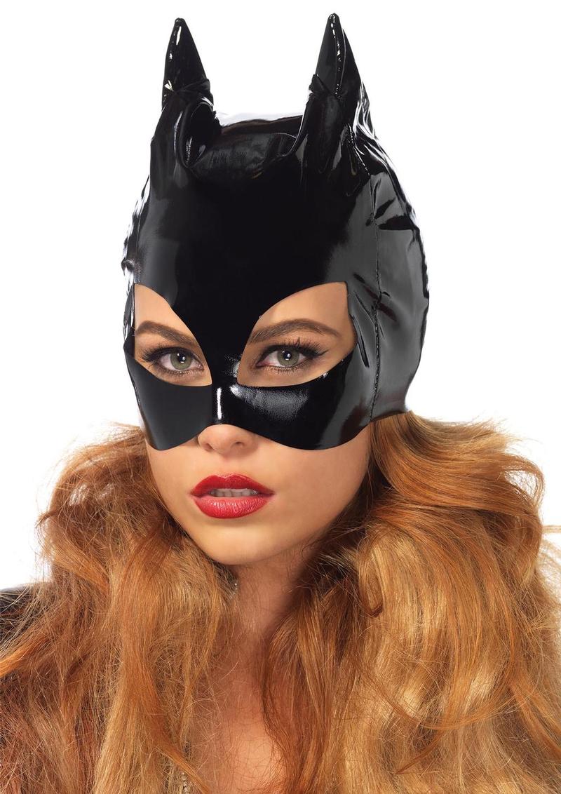 Vinyl Cat Woman Mask - Black - One Size