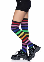 Acrylic Rainbow Stripe Thigh High Socks