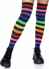 Acrylic Rainbow Stripe Thigh High Socks - Multicolor - One Size