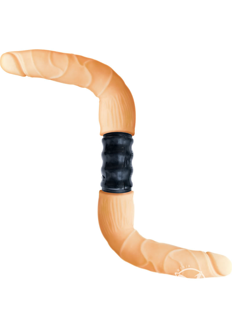 All American Whoppers Xtreme Vibrating Bend Double Dildo - Flesh/Vanilla