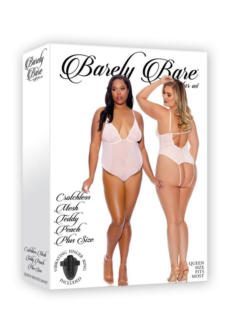 Barely Bare Crotchless Mesh Teddy - Orange/Peach - Plus Size/Queen