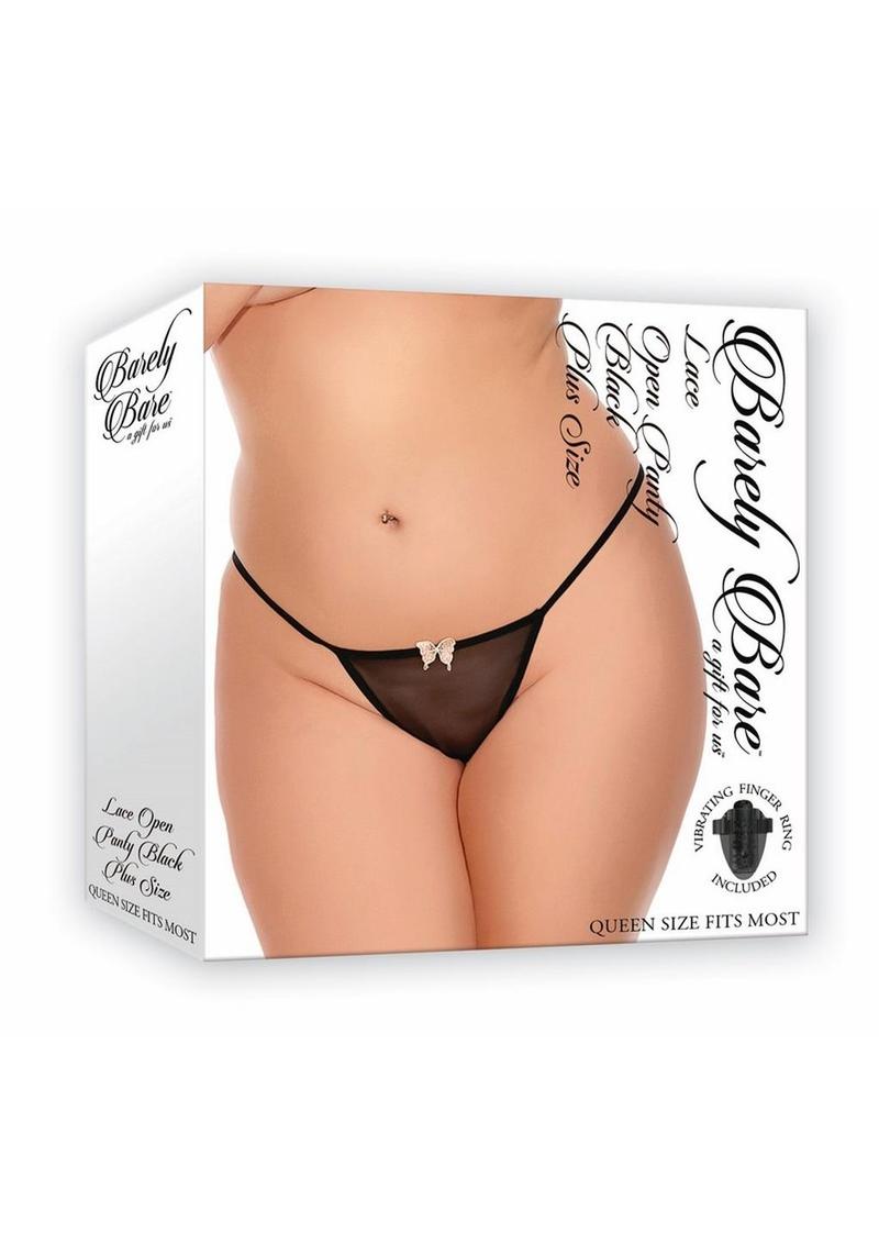 Barely Bare Lace Open Panty - Black - Plus Size/Queen