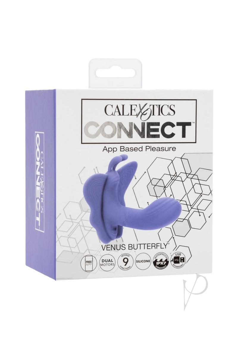Calexotics Connect Venus Butterfly Rechargeable Silicone App Compatible Stimulator with Remote - Purple