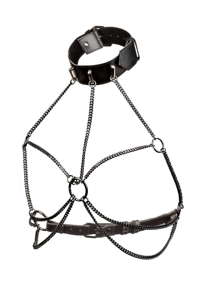Euphoria Collection Multi Chain Collar Harness - Black - Plus Size/Queen