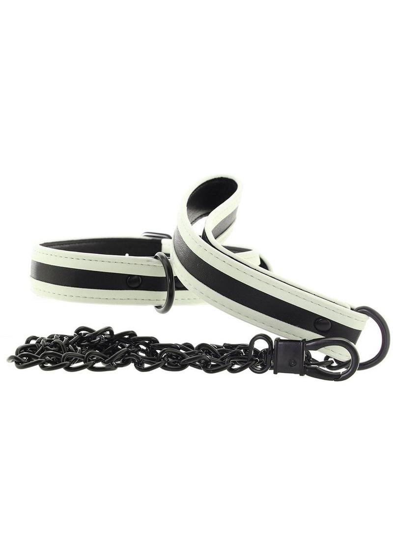 Bondage gear glow in the dark collar with leash