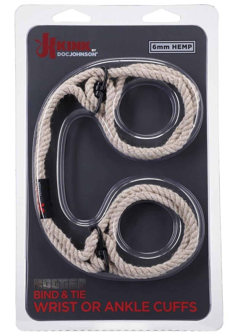 Kink Hogtied Bind and Tie 6mm Hemp Wrist Or Ankle Cuffs - Natural/White