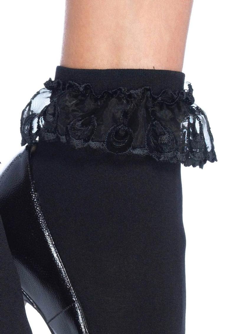 Leg Avenue Anklet with Lace Ruffle - Black - One Size