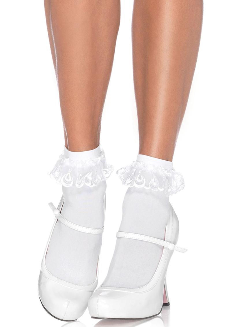 Leg Avenue Anklet with Lace Ruffle - White - One Size