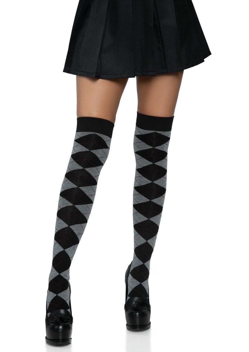 Leg Avenue Argyle Knit Over The Knee Socks - Grey - One Size