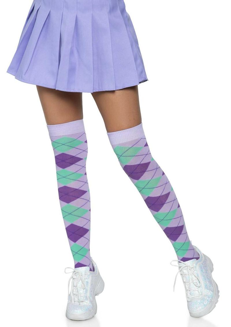 Leg Avenue Argyle Knit Over The Knee Socks - Lavender/Purple - One Size