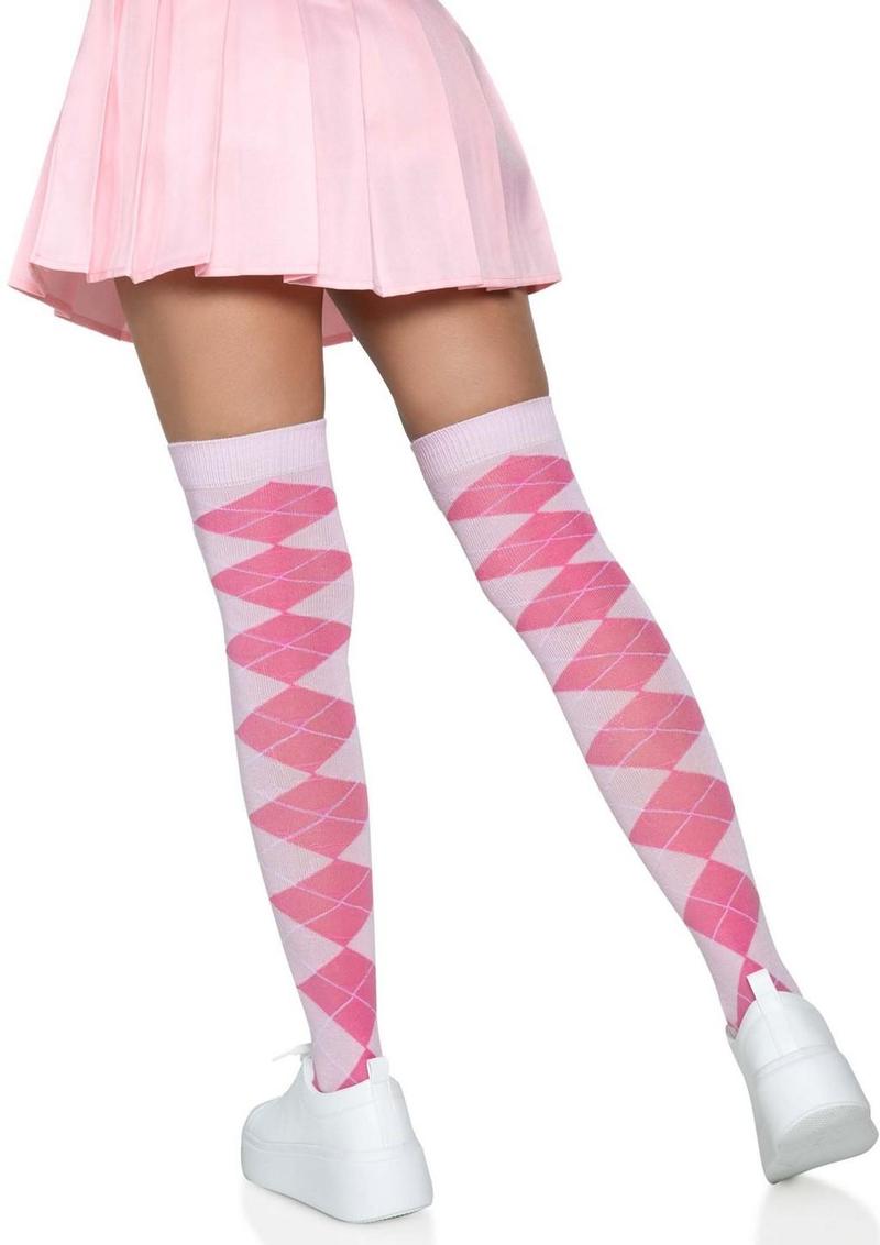 Leg Avenue Argyle Knit Over The Knee Socks - Pink - One Size
