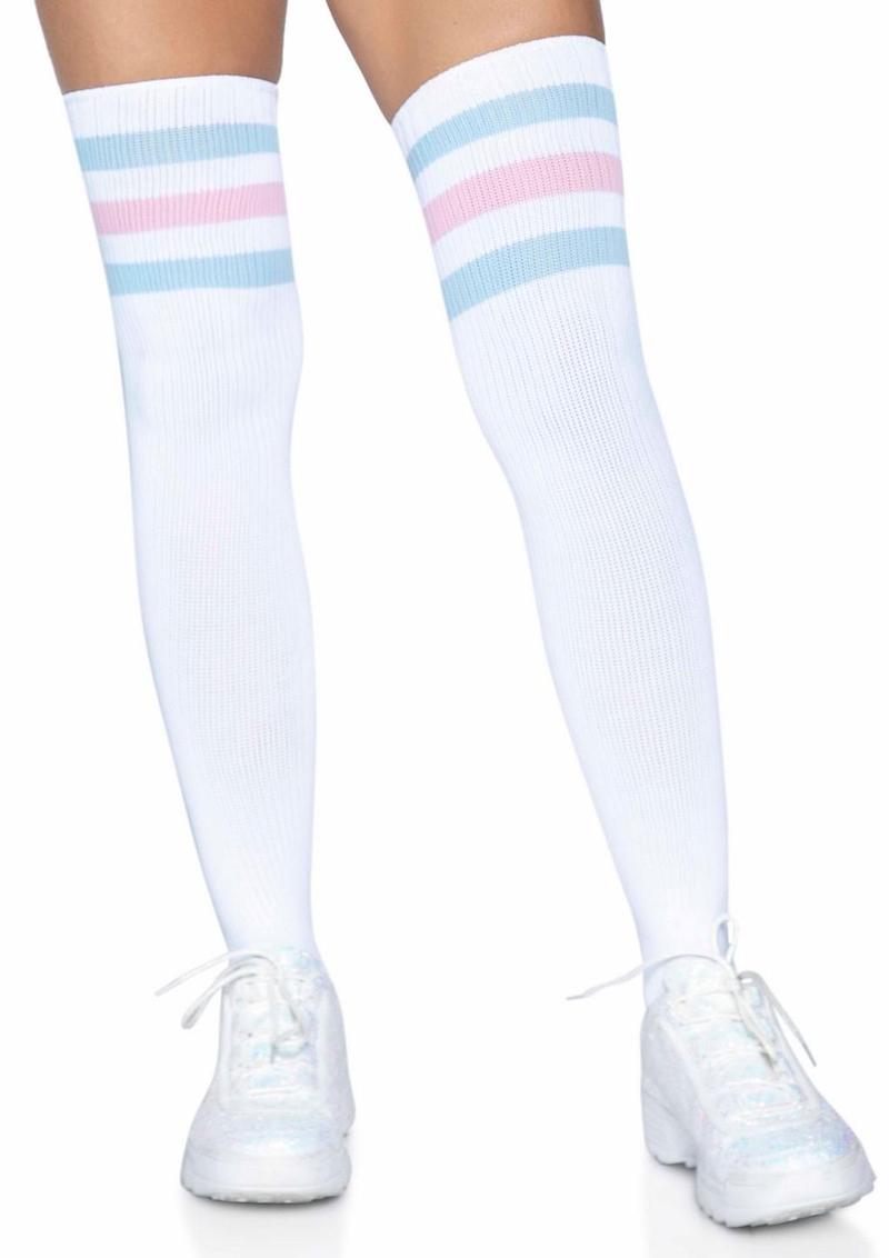 Leg Avenue Athlete Thigh High 3 Stripe Top - Blue/Pink - One Size