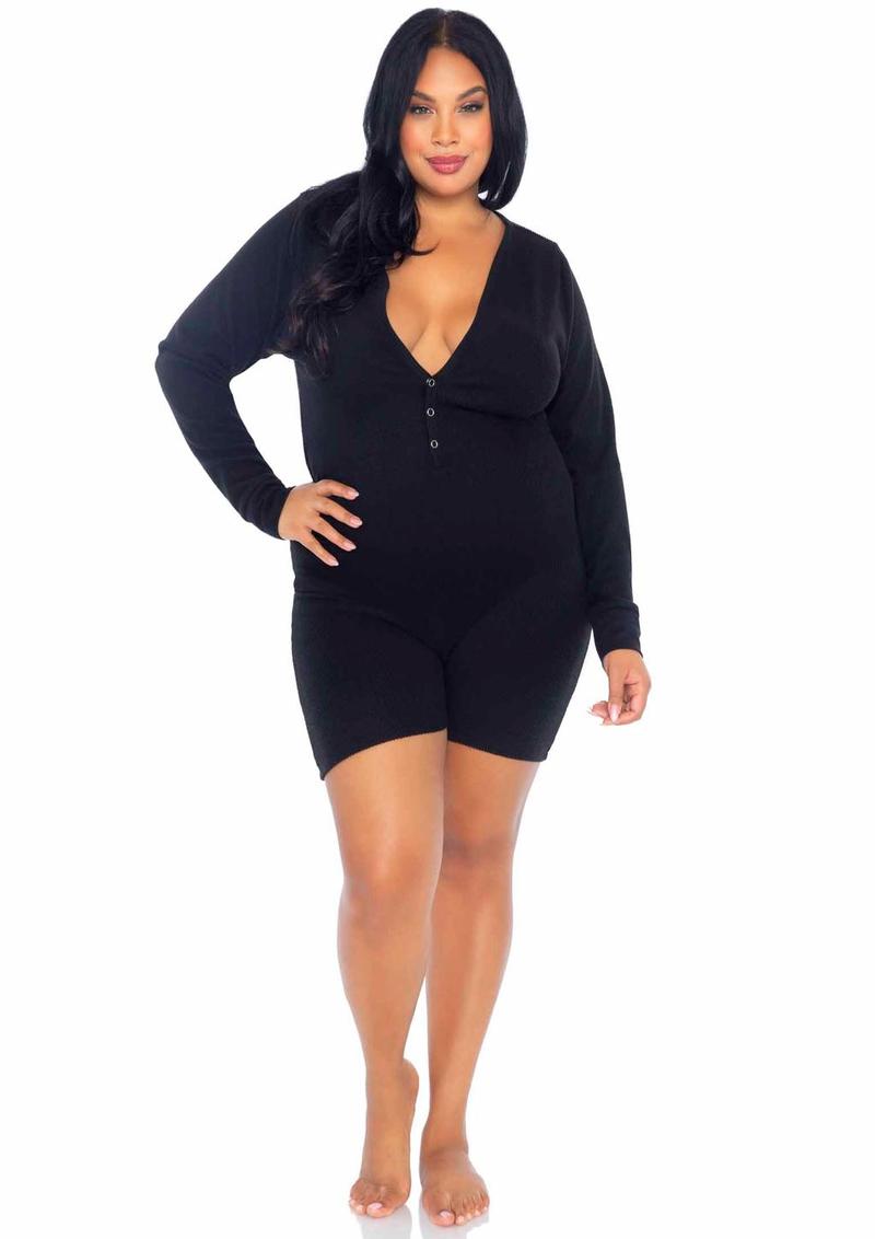 Black brushed rib long johns for adult bedroom play