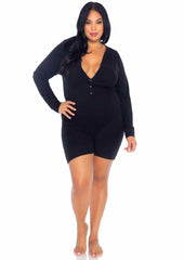 Black brushed rib long johns for adult bedroom play
