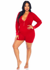 Plus size red romper long johns with cheeky cut