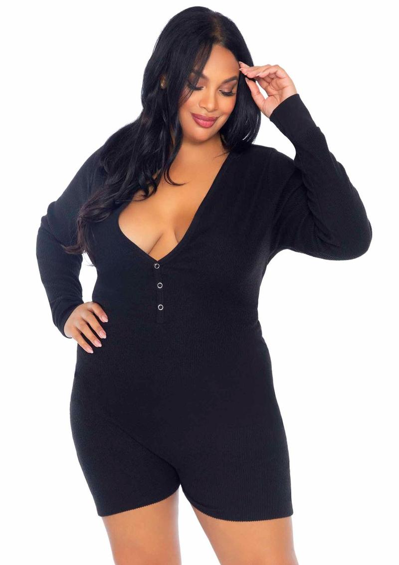 Cheeky black romper long johns snap flap close-up 3XLarge/4XLarge/Queen