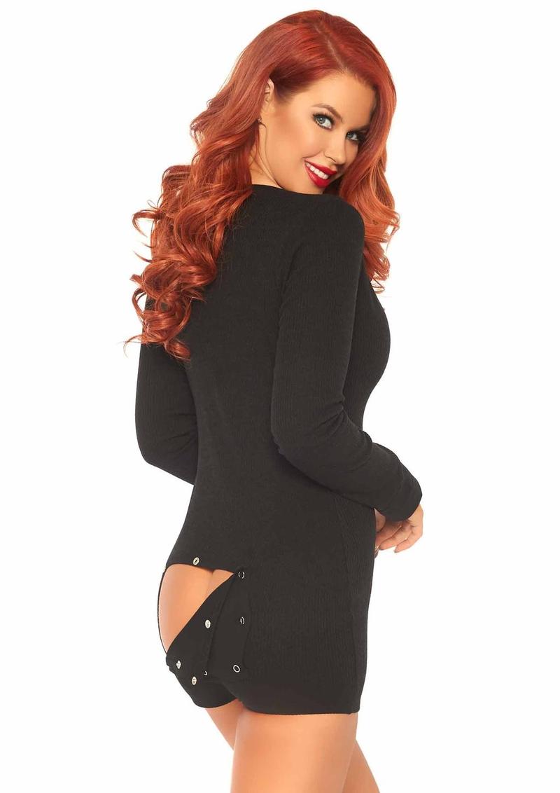 Black ribbed long johns lingerie with cheeky fit