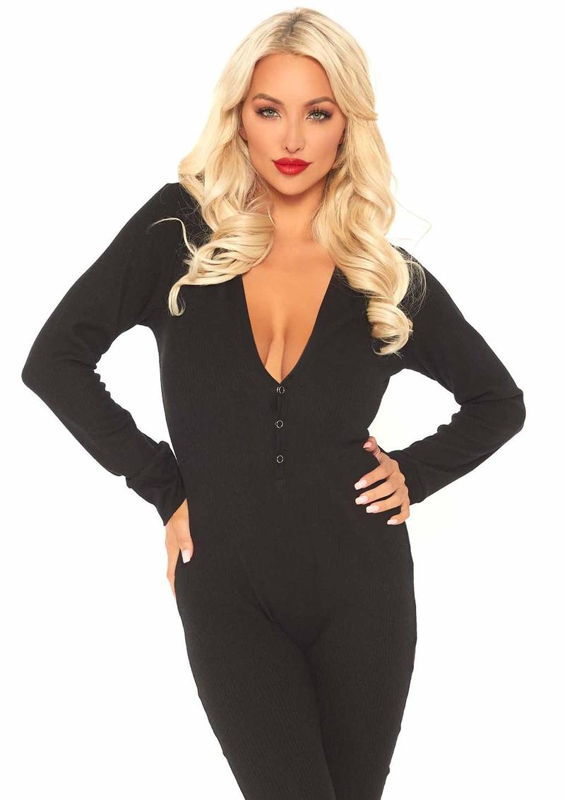Curve-hugging ribbed long johns in black Large/Medium