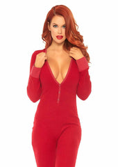 Red ribbed one piece long johns with snap closure Large/Medium
