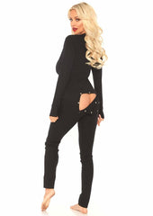 Red brushed rib long johns lingerie one piece