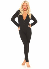 Black ribbed long johns with cheeky snap back flap