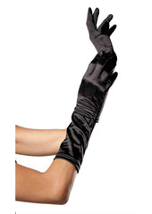 Leg Avenue Elbow Length Satin Gloves - Black - One Size