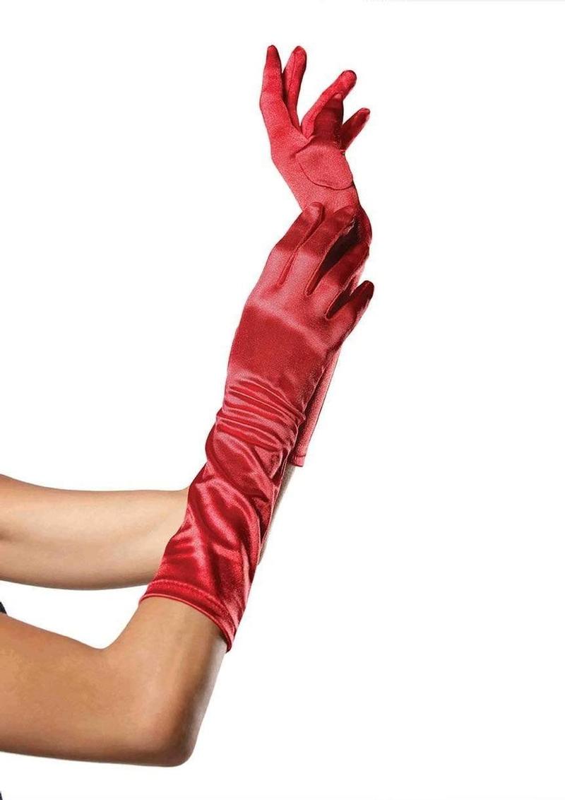 Leg Avenue Elbow Length Satin Gloves - Red - One Size