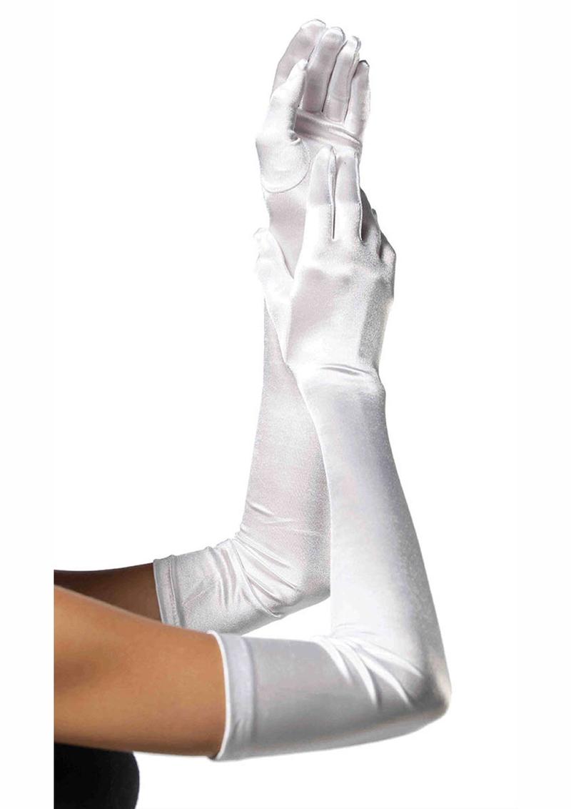 White satin gloves styled with lingerie outfit- White - One Size