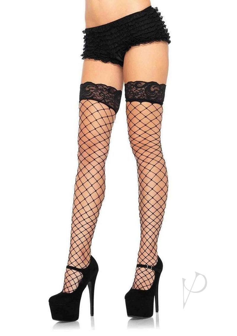 Leg Avenue Fence Net Stocking with Lace Top - Black - One Size