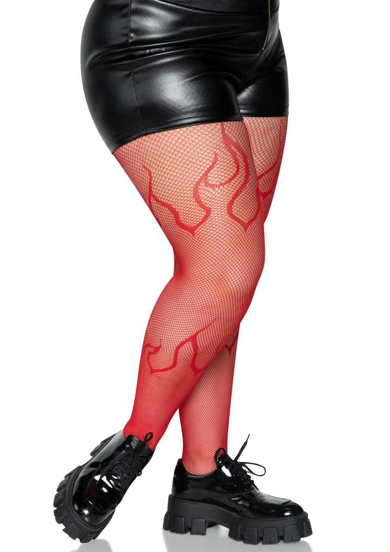 Bold flame design tights for curvy women