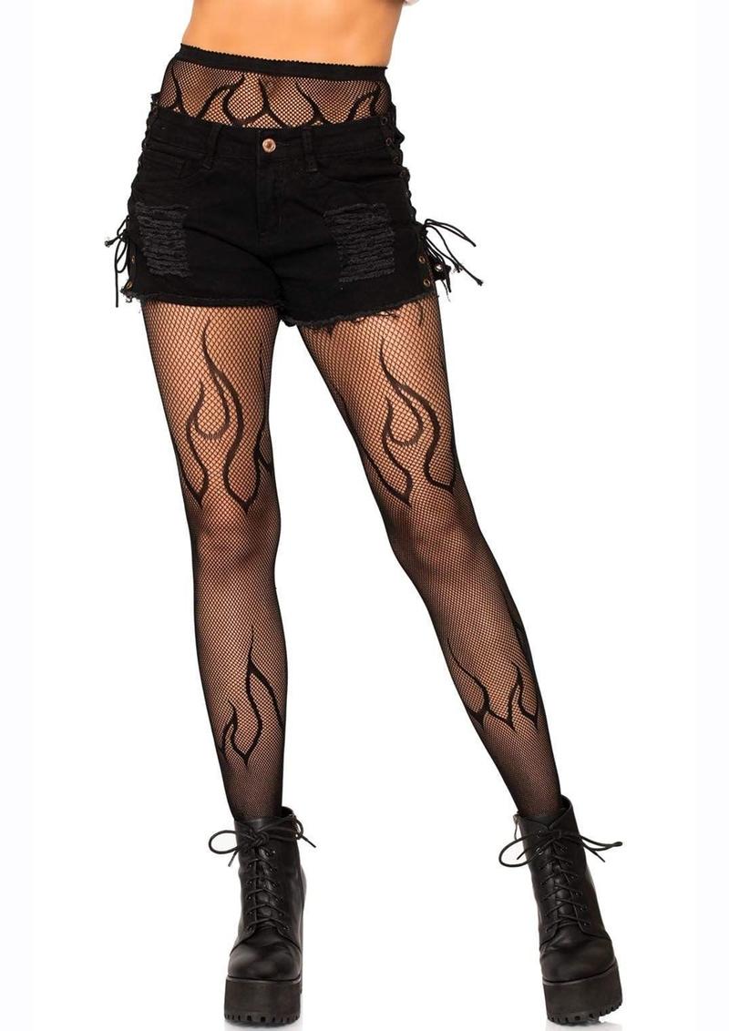 Plus size lingerie tights with flame pattern - Black - One Size