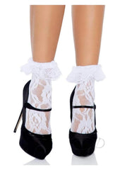 Leg Avenue Lace Anklet with Ruffles - White - One Size