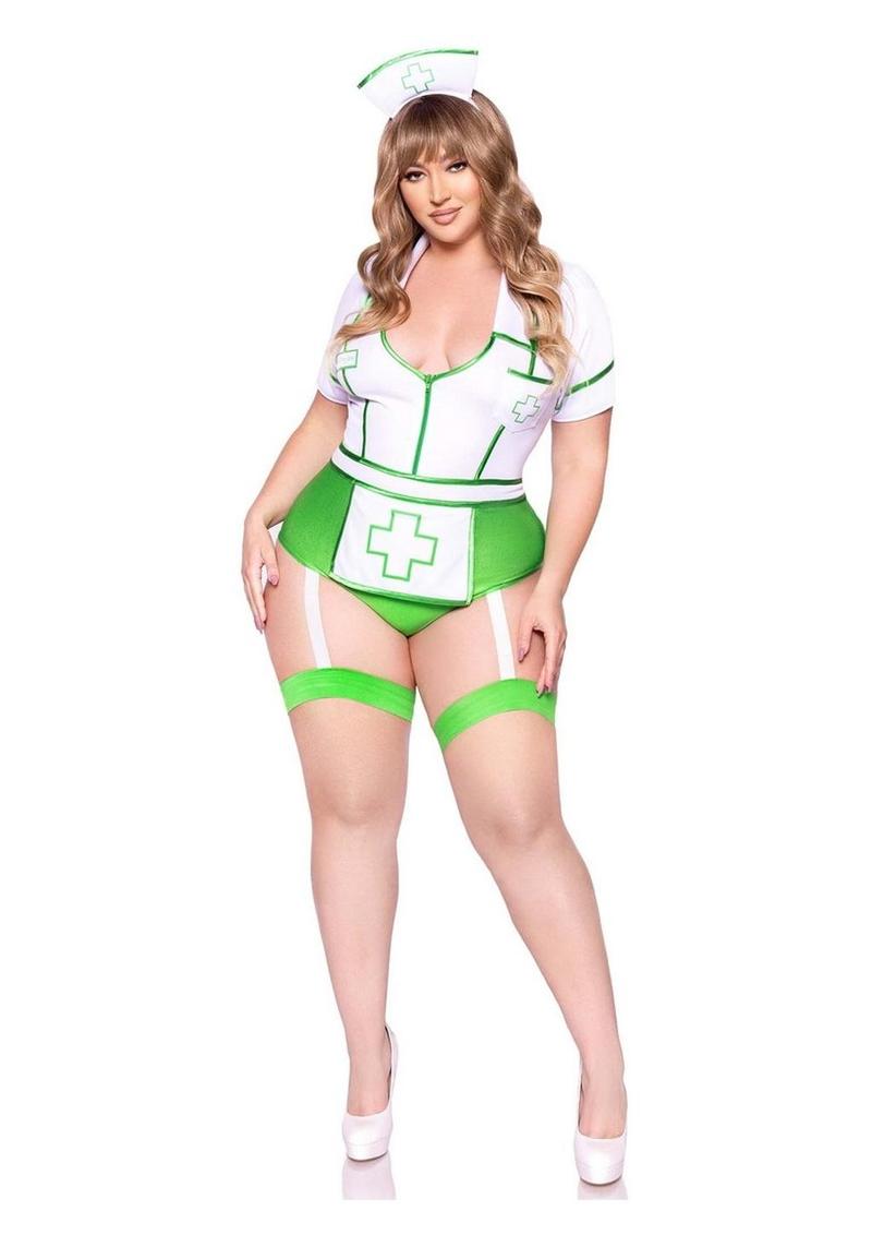 Sexy adult nurse costume with garter and headband