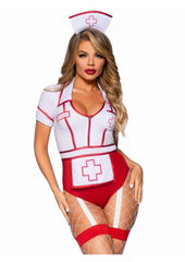 Fetish wear nurse roleplay outfit in green and white Red/White - Small - 2 Piece