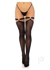 Leg Avenue Nylon Opaque Thigh Highs with Heart Garter Top - Black - One Size
