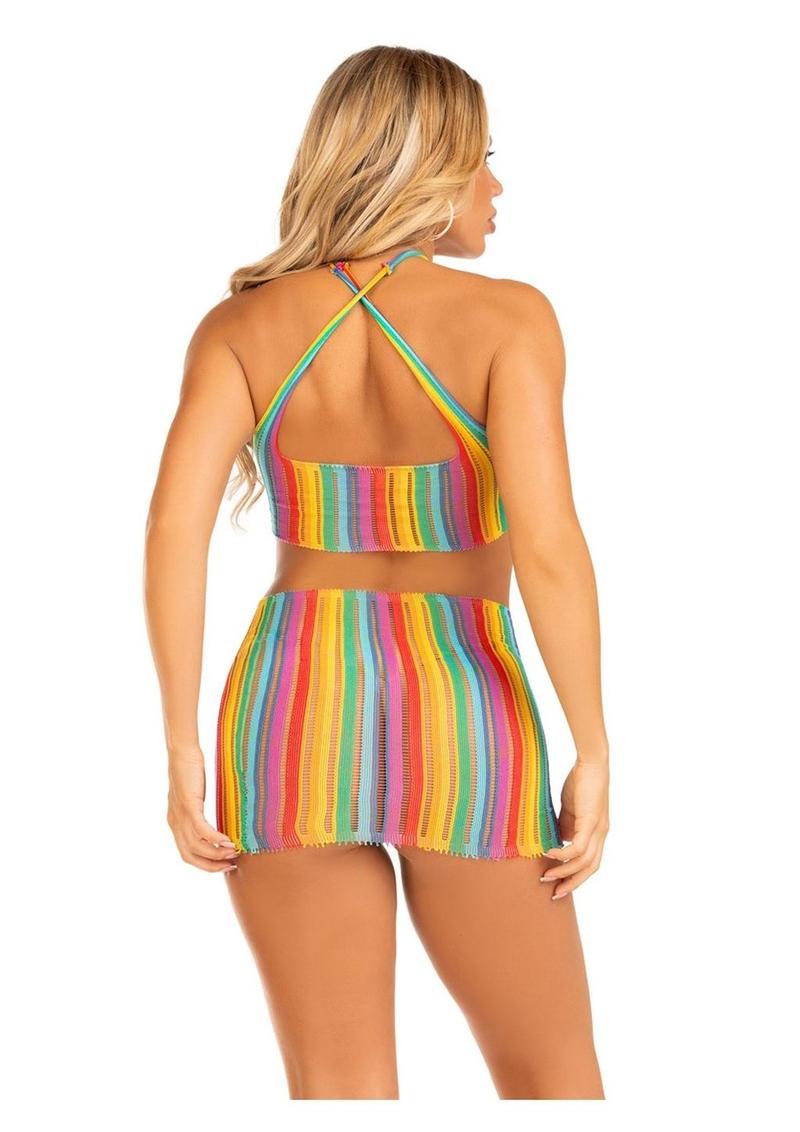 Leg Avenue Rainbow Stripe Cross-Over Halter Mini Dress