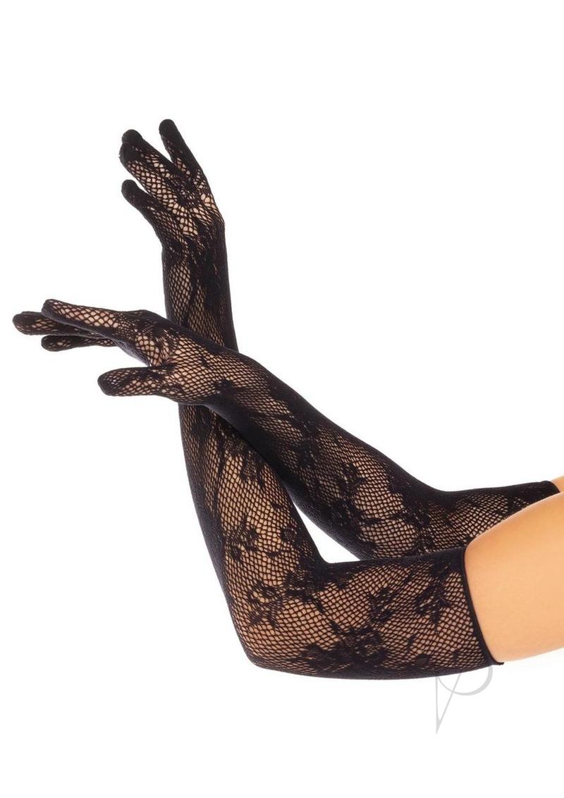Leg Avenue Seamless Opera Length Floral Net Gloves - Black - One Size