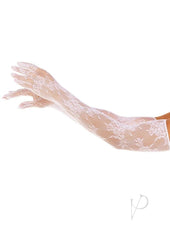 Leg Avenue Seamless Opera Length Floral Net Gloves - White - One Size