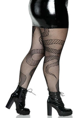 Plus size BBW black snake net patterned tights for women