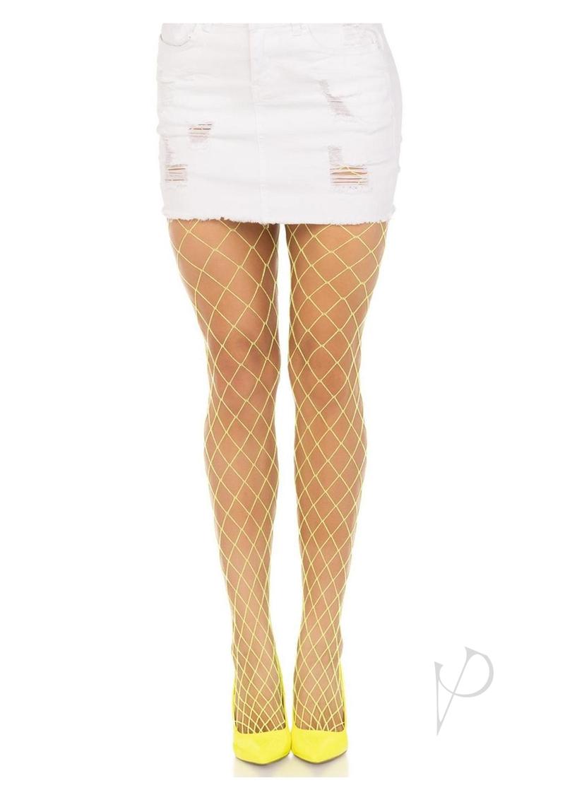Leg Avenue Spandex Diamond Panty Hose - Neon Yellow - One Size