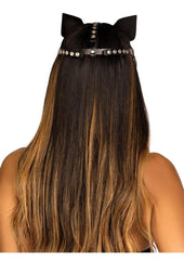 Sexy studded cat mask styled for fetish roleplay