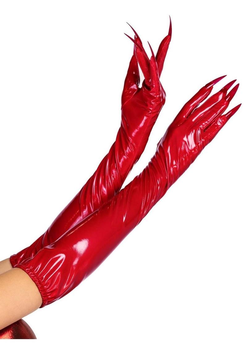 Leg Avenue Vinyl Claw Gloves - Red - Small