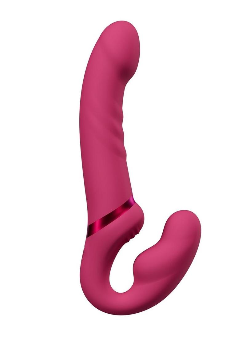 Lovense Lapis Rechargeable Silicone App Control Dual End Strapless Strap-On Vibrator - Magenta/Pink