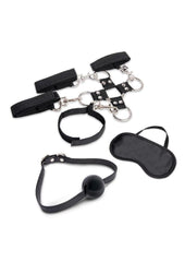 Lux Fetish Hogtie and Ball Gag Kit - Black - 7 Piece