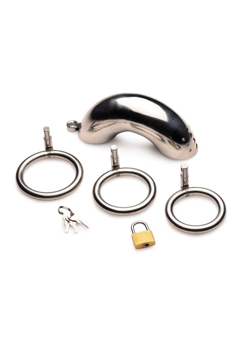 Master Series Locking Stainless Steel Chastity Cage with 3 Rings Primal Pleasure Master Series Locking Stainless Steel Chastity Cage with 3 Rings Primal Pleasure